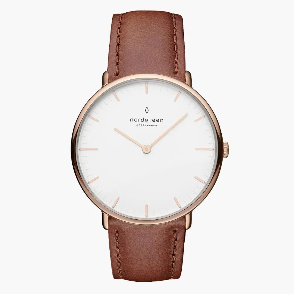 Native | White Dial - Brown Leather