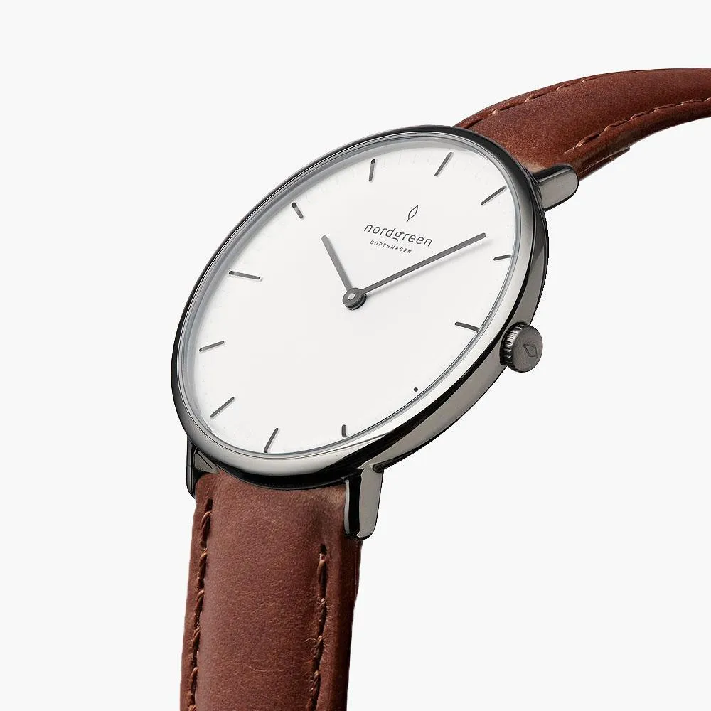 Native | White Dial - Brown Leather