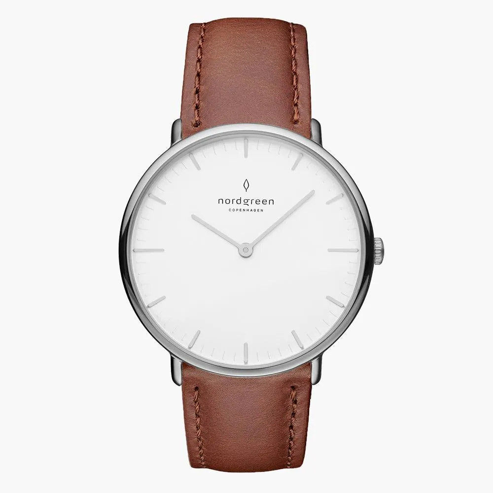 Native | White Dial - Brown Leather