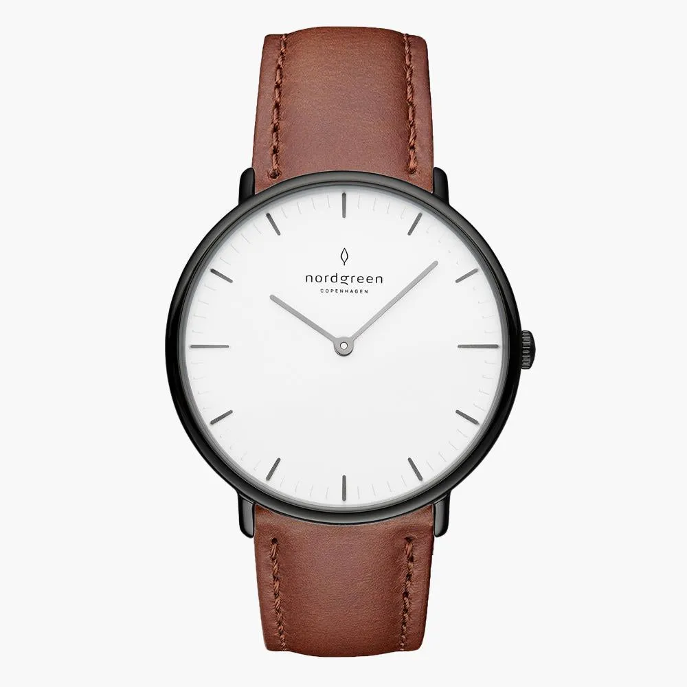 Native | White Dial - Brown Leather