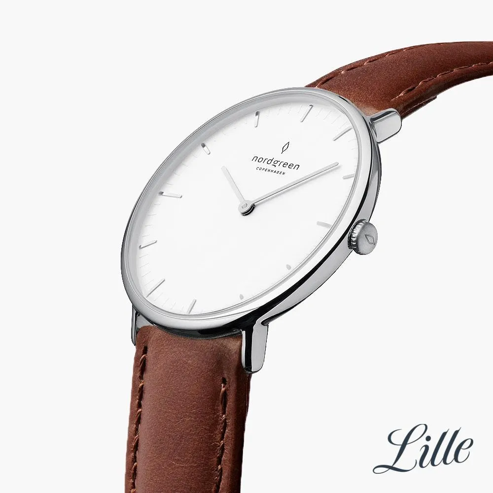 Native | White Dial - Brown Leather