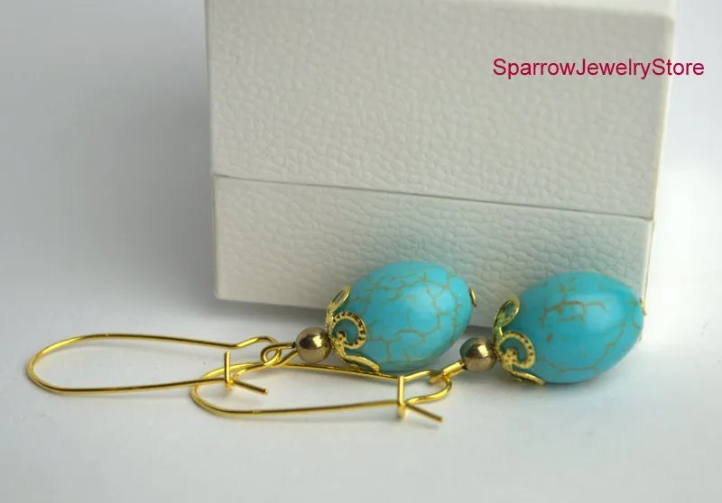 Natural blue turquoise howlite earrings Gemstone earrings Blue stone boho earrings Personalized gifts for her Christmas gift present idea