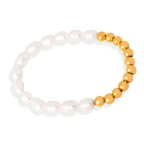 Natural Freshwater Pearl Splicing Gold Beads Bracelet