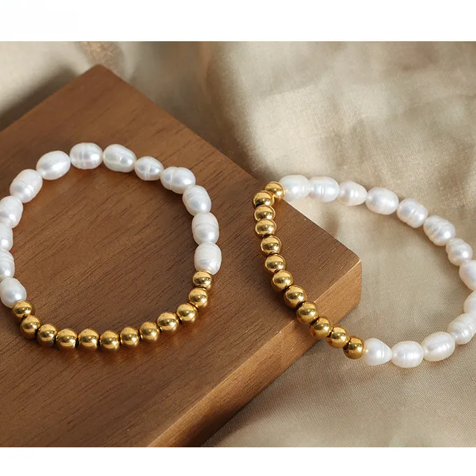 Natural Freshwater Pearl Splicing Gold Beads Bracelet