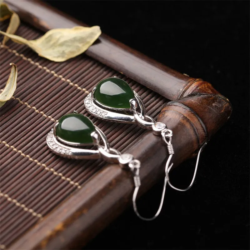 Natural Jade Earrings Nephrite Silver Zircon Earrings ZEG558