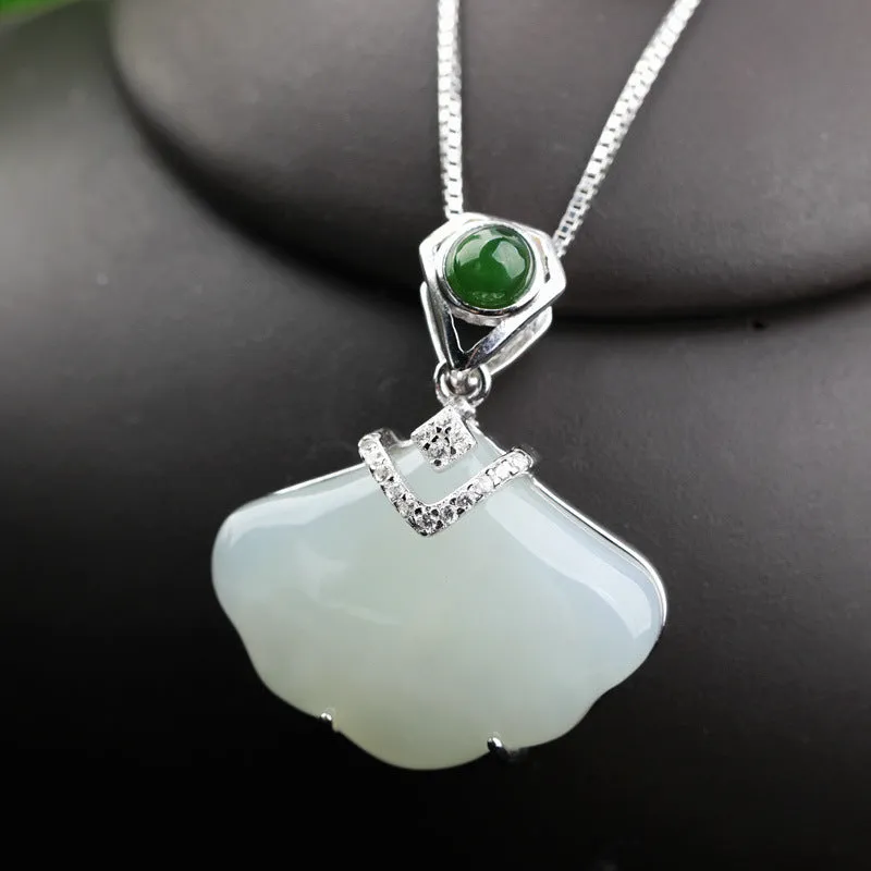 Natural Jade Pendant Nephrite Silver Shell Shape Pendant ZPT136