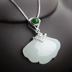 Natural Jade Pendant Nephrite Silver Shell Shape Pendant ZPT136