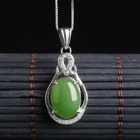 Natural Jade Pendant Nephrite Silver Zircon Pendant ZPT155