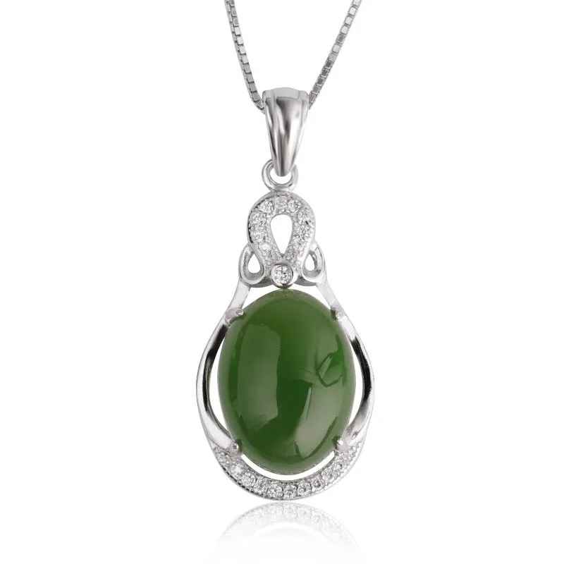 Natural Jade Pendant Nephrite Silver Zircon Pendant ZPT155