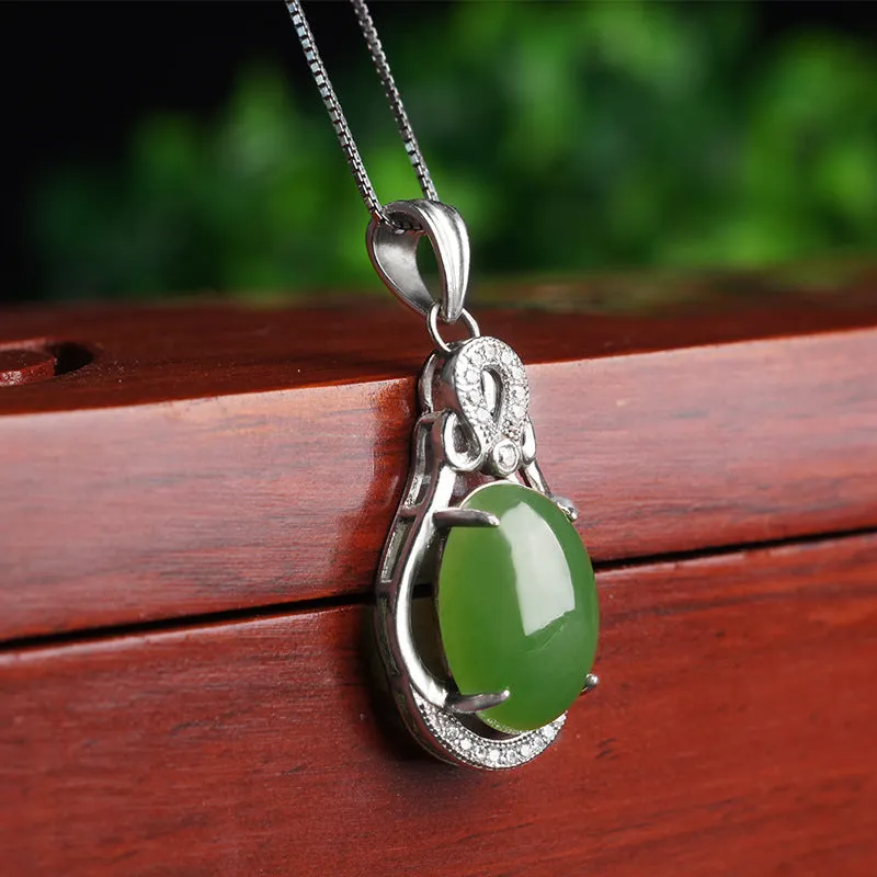 Natural Jade Pendant Nephrite Silver Zircon Pendant ZPT155