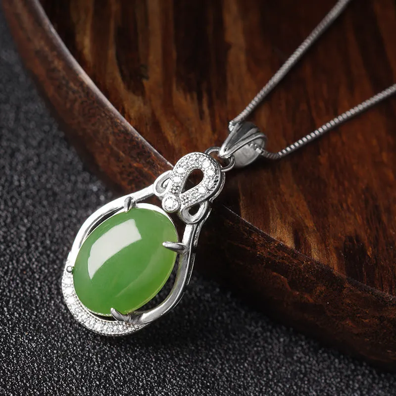 Natural Jade Pendant Nephrite Silver Zircon Pendant ZPT155