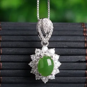 Natural Jade Pendant Nephrite Silver Zircon Pendant ZPT178