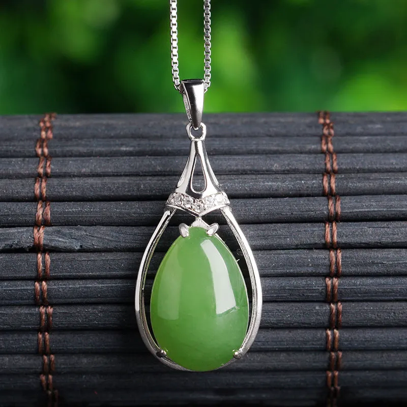 Natural Jade Pendant Nephrite Silver Zircon Pendant ZPT189