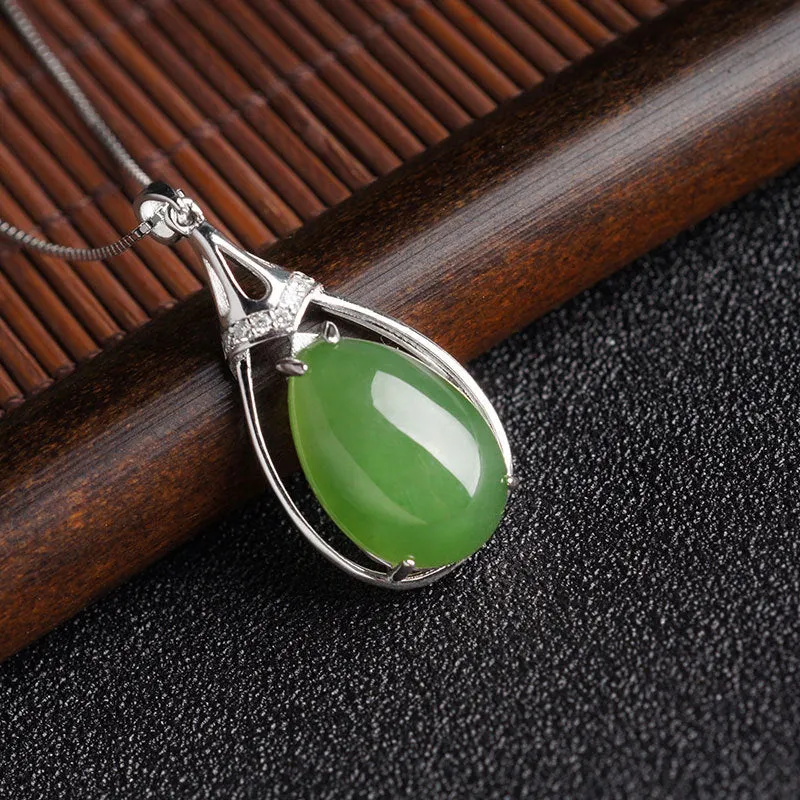 Natural Jade Pendant Nephrite Silver Zircon Pendant ZPT189