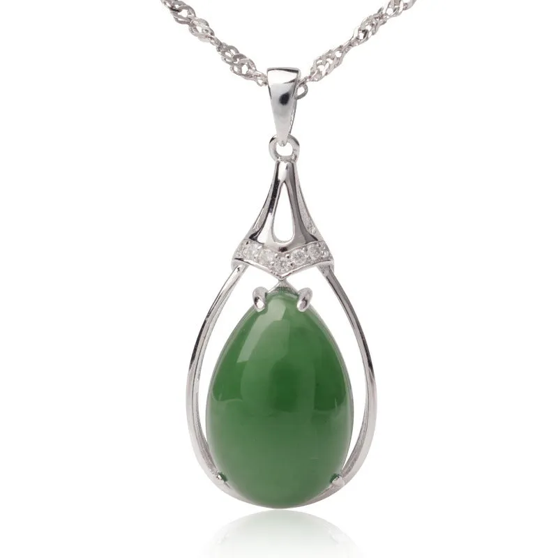 Natural Jade Pendant Nephrite Silver Zircon Pendant ZPT189