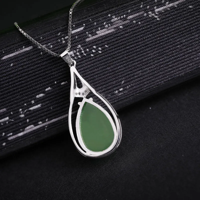 Natural Jade Pendant Nephrite Silver Zircon Pendant ZPT189