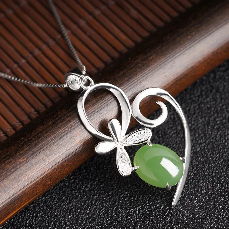 Natural Jade Pendant Nephrite Silver Zircon Pendant ZPT204