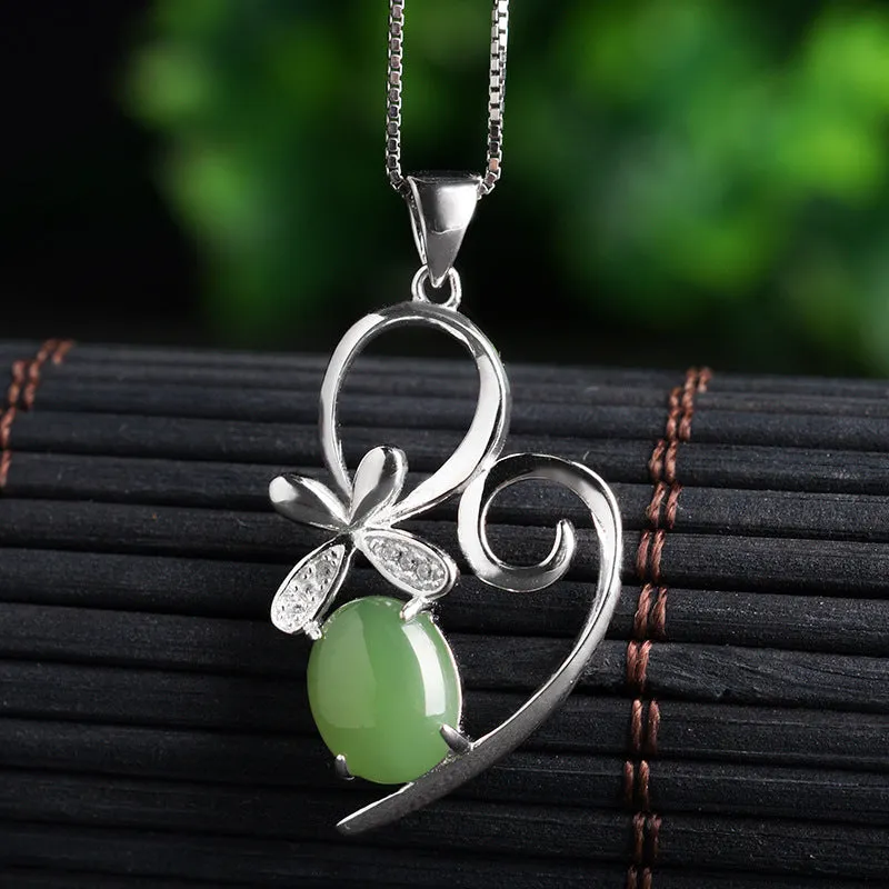 Natural Jade Pendant Nephrite Silver Zircon Pendant ZPT204