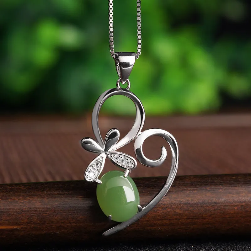 Natural Jade Pendant Nephrite Silver Zircon Pendant ZPT204