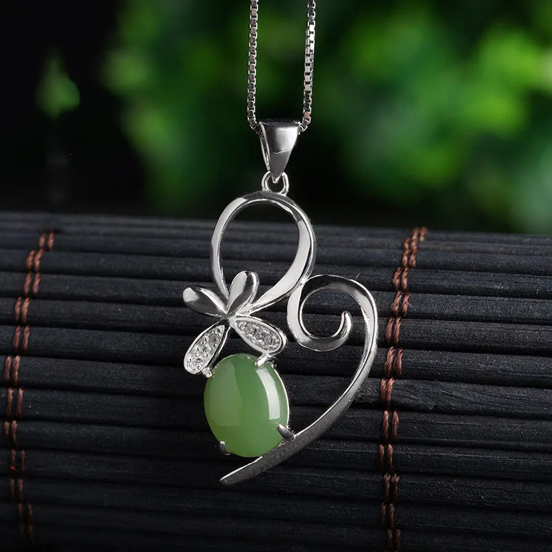 Natural Jade Pendant Nephrite Silver Zircon Pendant ZPT204