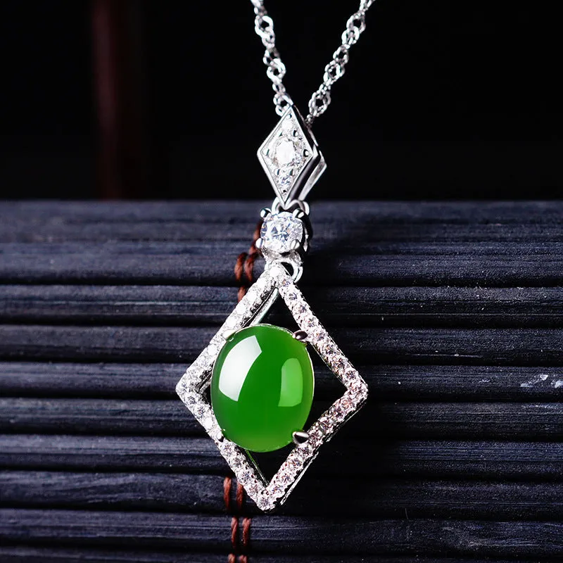 Natural Jade Pendant Nephrite Silver Zircon Pendant ZPT236