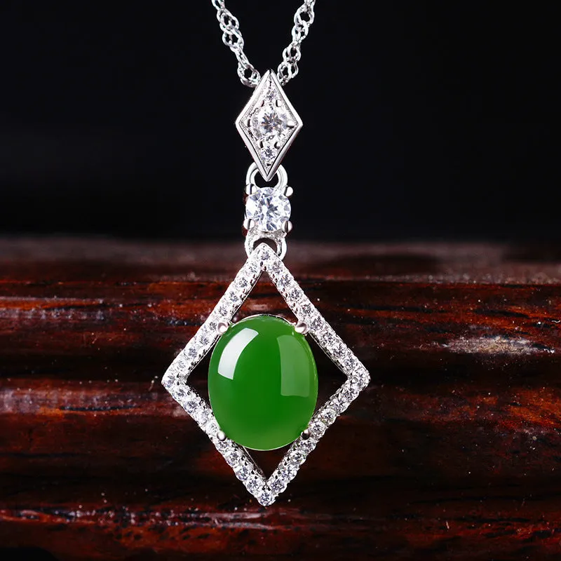 Natural Jade Pendant Nephrite Silver Zircon Pendant ZPT236