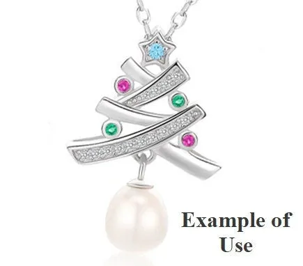 Necklace Pendant Blank Setting Christmas Tree Charm 25mm Sterling Silver White Gold Fine 925 For One Pearl DIY Jewelry Finding Wholesale 1pc