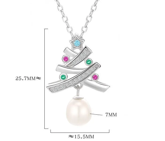 Necklace Pendant Blank Setting Christmas Tree Charm 25mm Sterling Silver White Gold Fine 925 For One Pearl DIY Jewelry Finding Wholesale 1pc