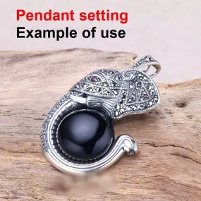 Necklace Pendant Setting Blank Bezel 7x7mm 1pc 3.8g 925 Sterling Silver for 1 Round Shape Cabochon Stone Cameo Wholesale Available