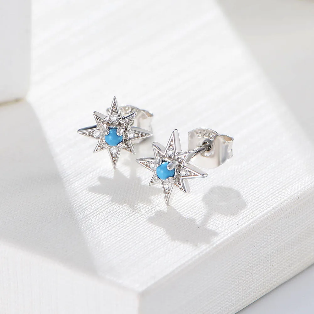 Opal Jewelry Star with Zircon Silver Studs Earrings for Women