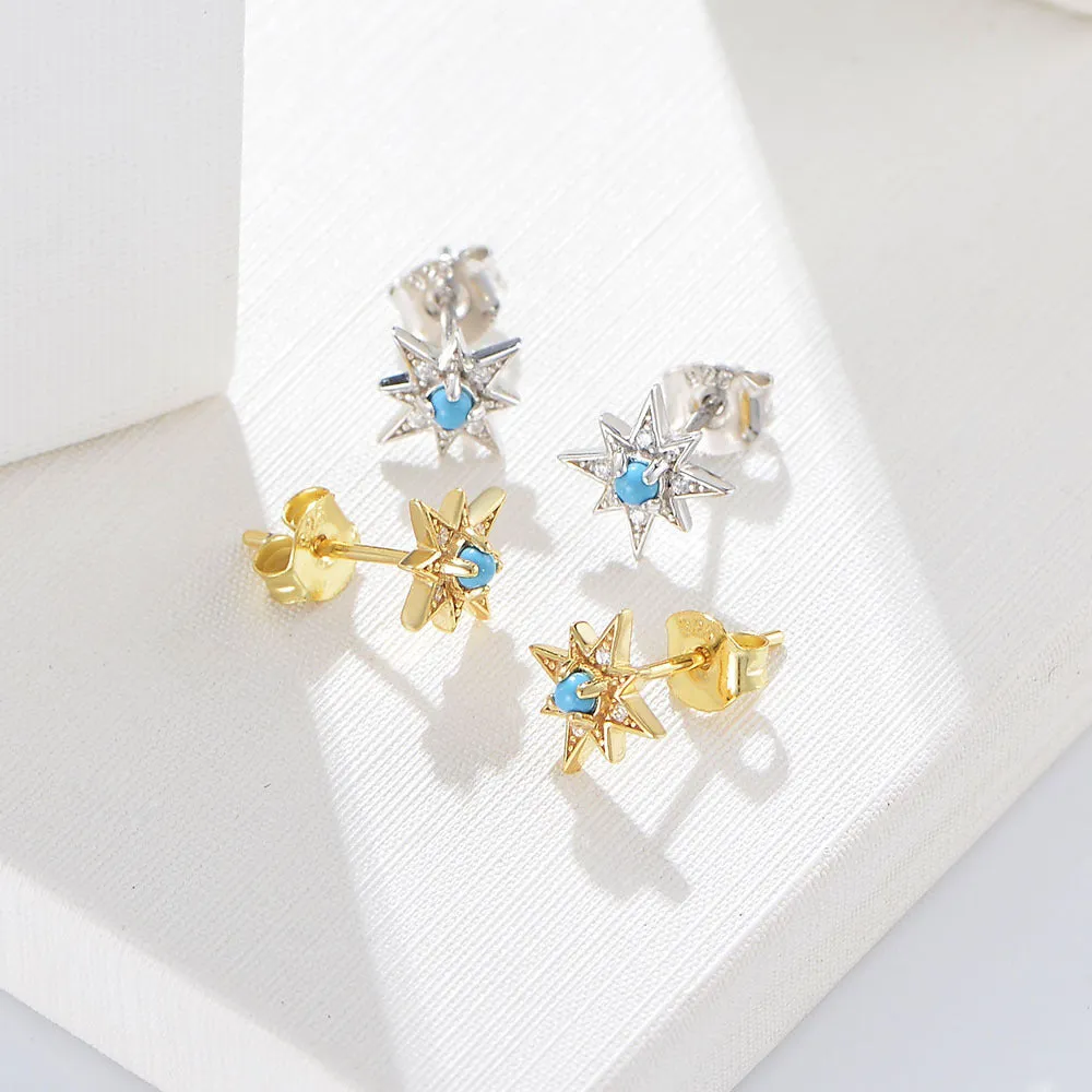 Opal Jewelry Star with Zircon Silver Studs Earrings for Women