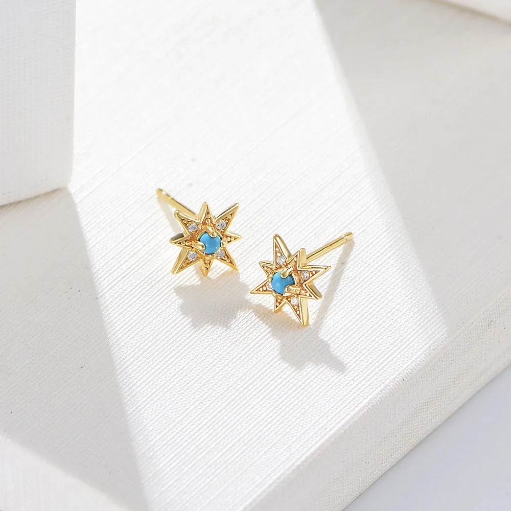 Opal Jewelry Star with Zircon Silver Studs Earrings for Women