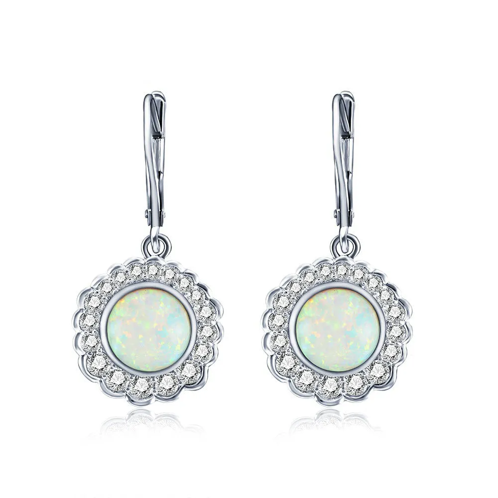 Opal Jewelry with Zircon Soleste Halo Silver Drop Earrings for Women