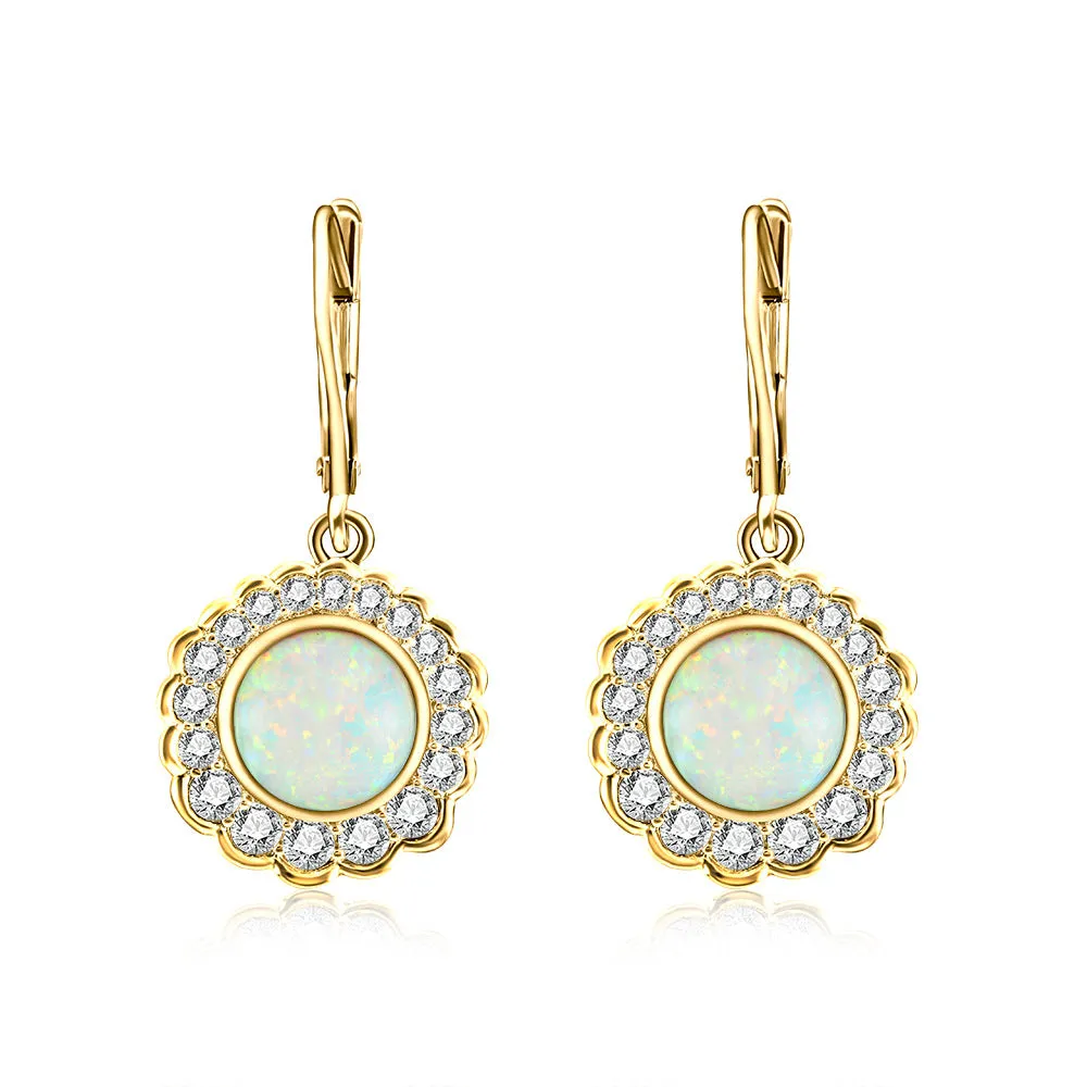 Opal Jewelry with Zircon Soleste Halo Silver Drop Earrings for Women