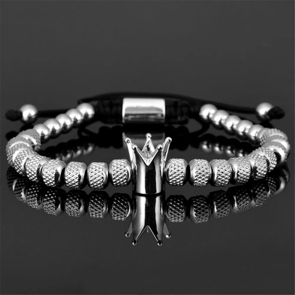 Original Design Crown 3-Piece Men's and Women's Bead Stainless Steel Handmade