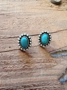 Oval Turquoise Stone Post Earrings