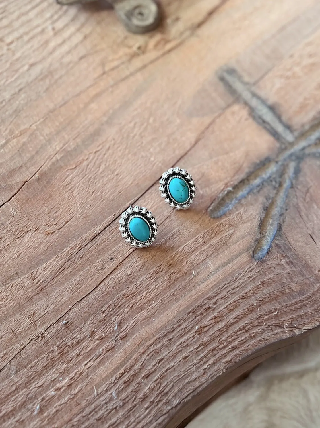 Oval Turquoise Stone Post Earrings