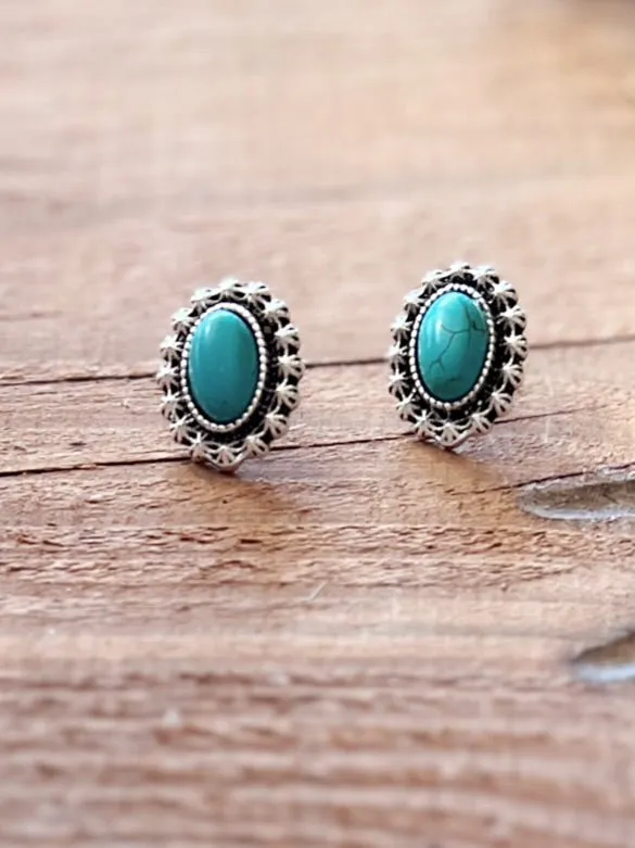 Oval Turquoise Stone Post Earrings