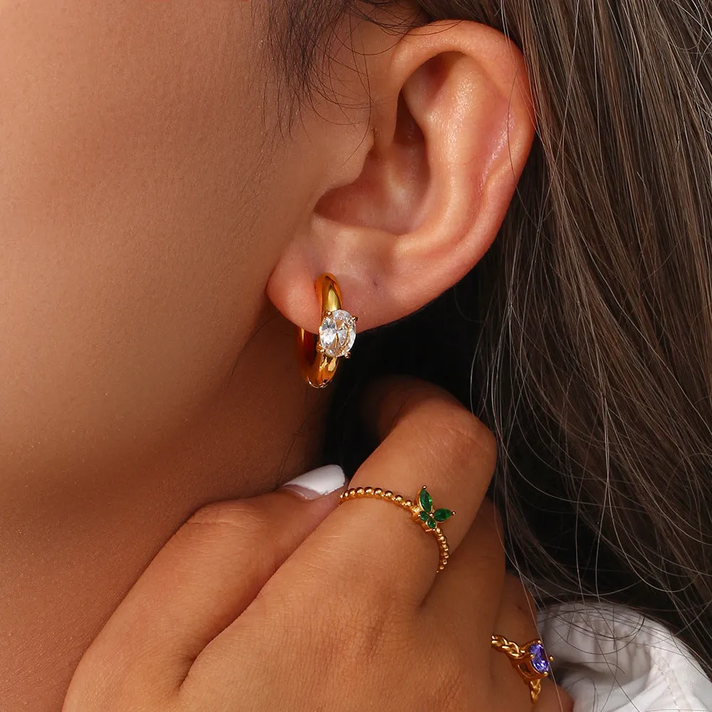 Oval Zircon Earrings