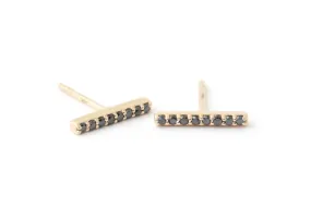 Pave Black Diamond Bar Stud Earrings