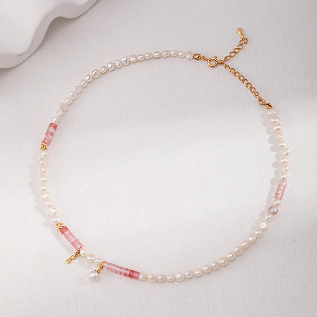 Peach Blossom Sterling Silver Pearl Necklace