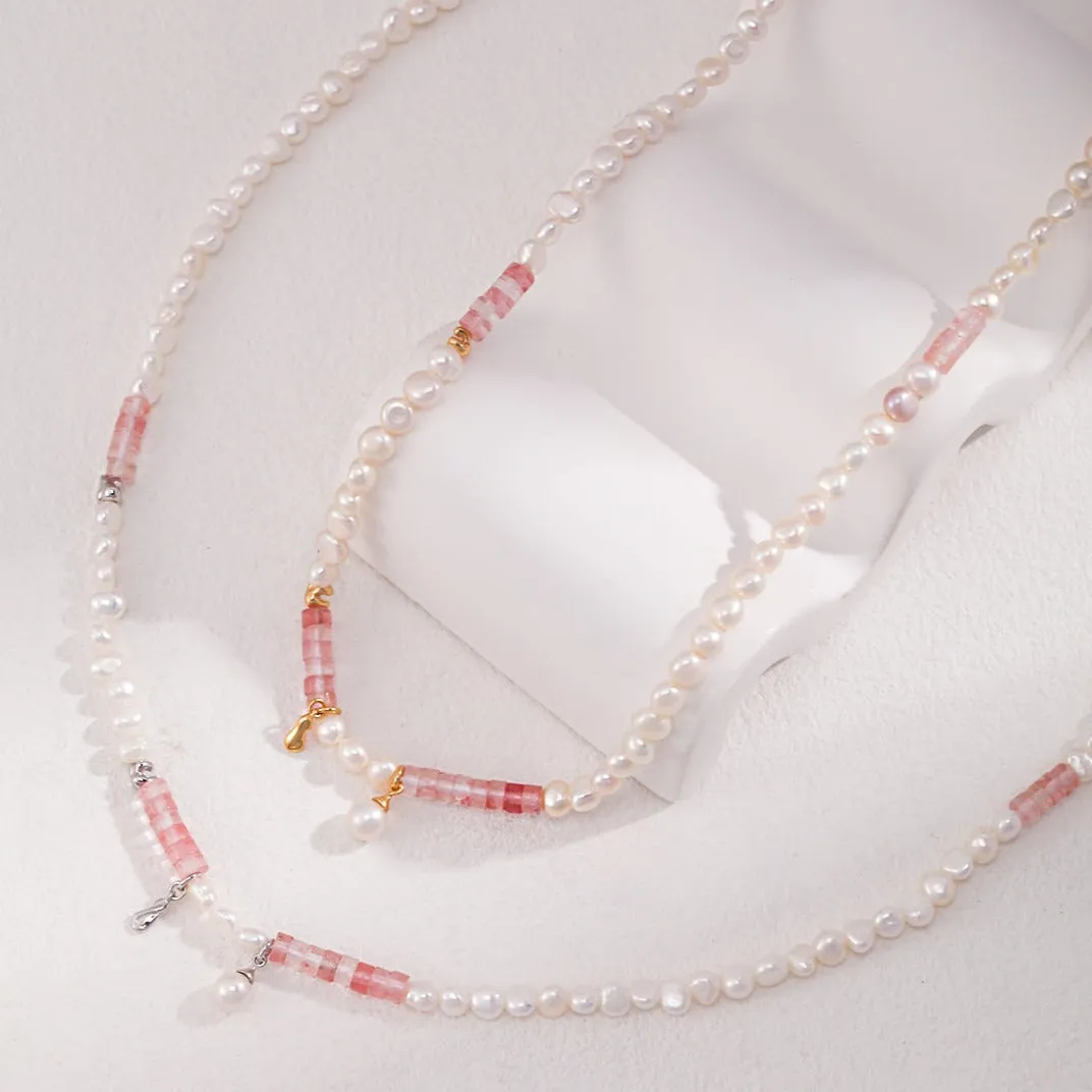 Peach Blossom Sterling Silver Pearl Necklace