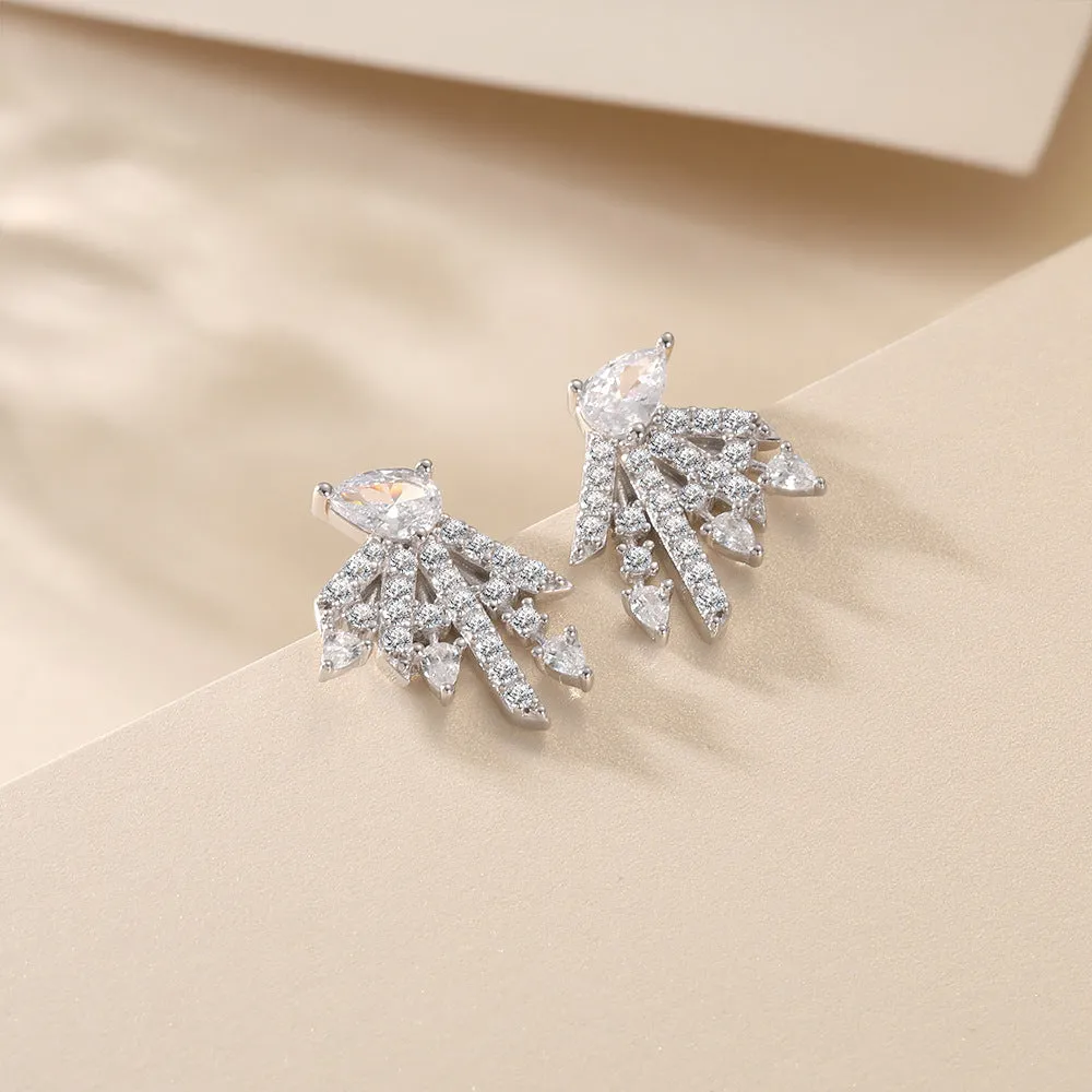 Pear Shape Zircon Firework Design Sterling Silver Stud Earrings