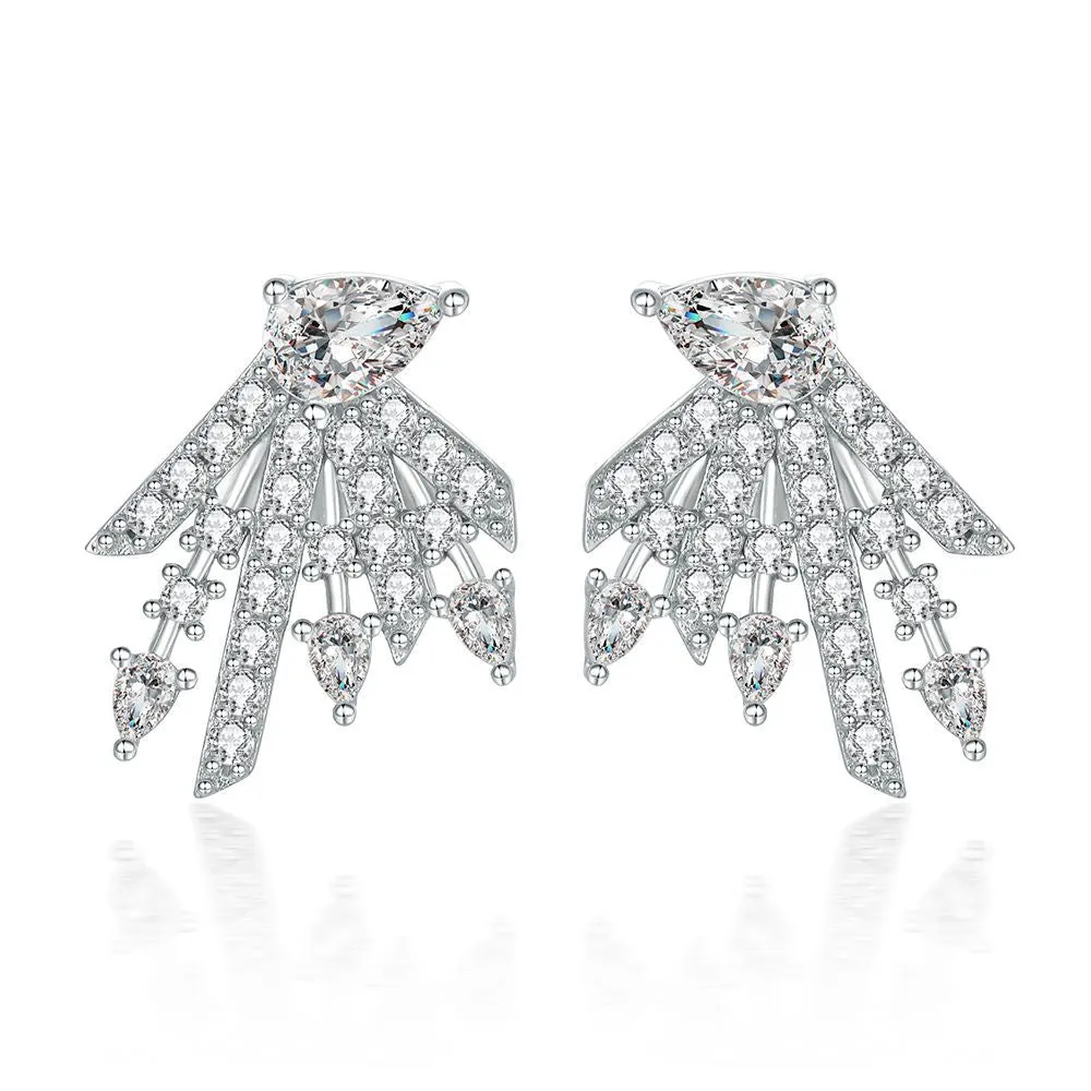 Pear Shape Zircon Firework Design Sterling Silver Stud Earrings