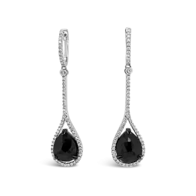 Pear Shaped Black Diamond Dangle Earrings