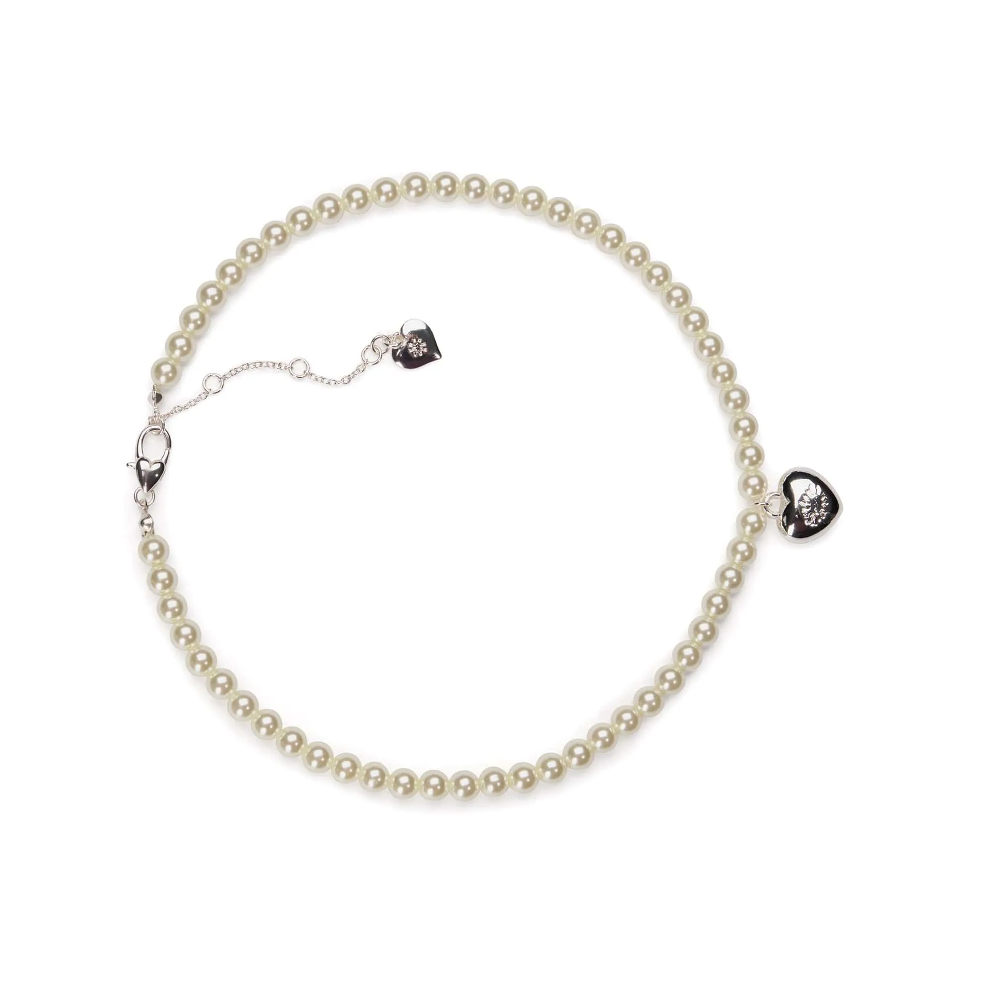 Pearl Choker with Silver Plated Puff Heart