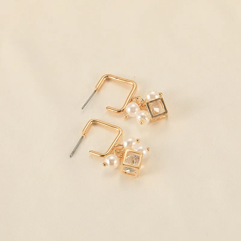 Pearl Cube Crystal Zircon Earrings