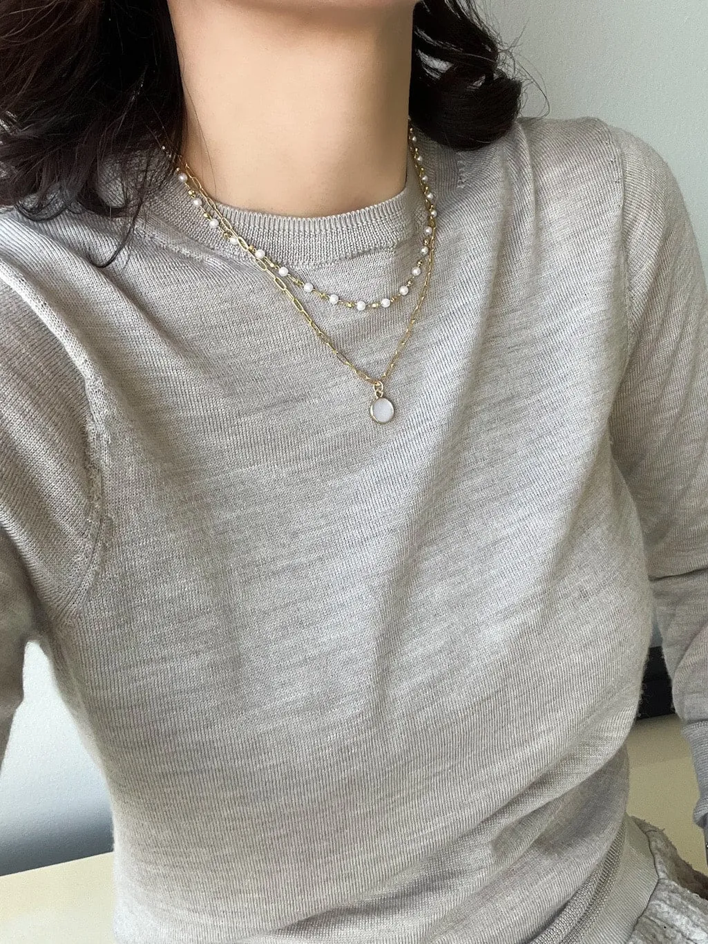 Pearl Double Layered Charm Necklace