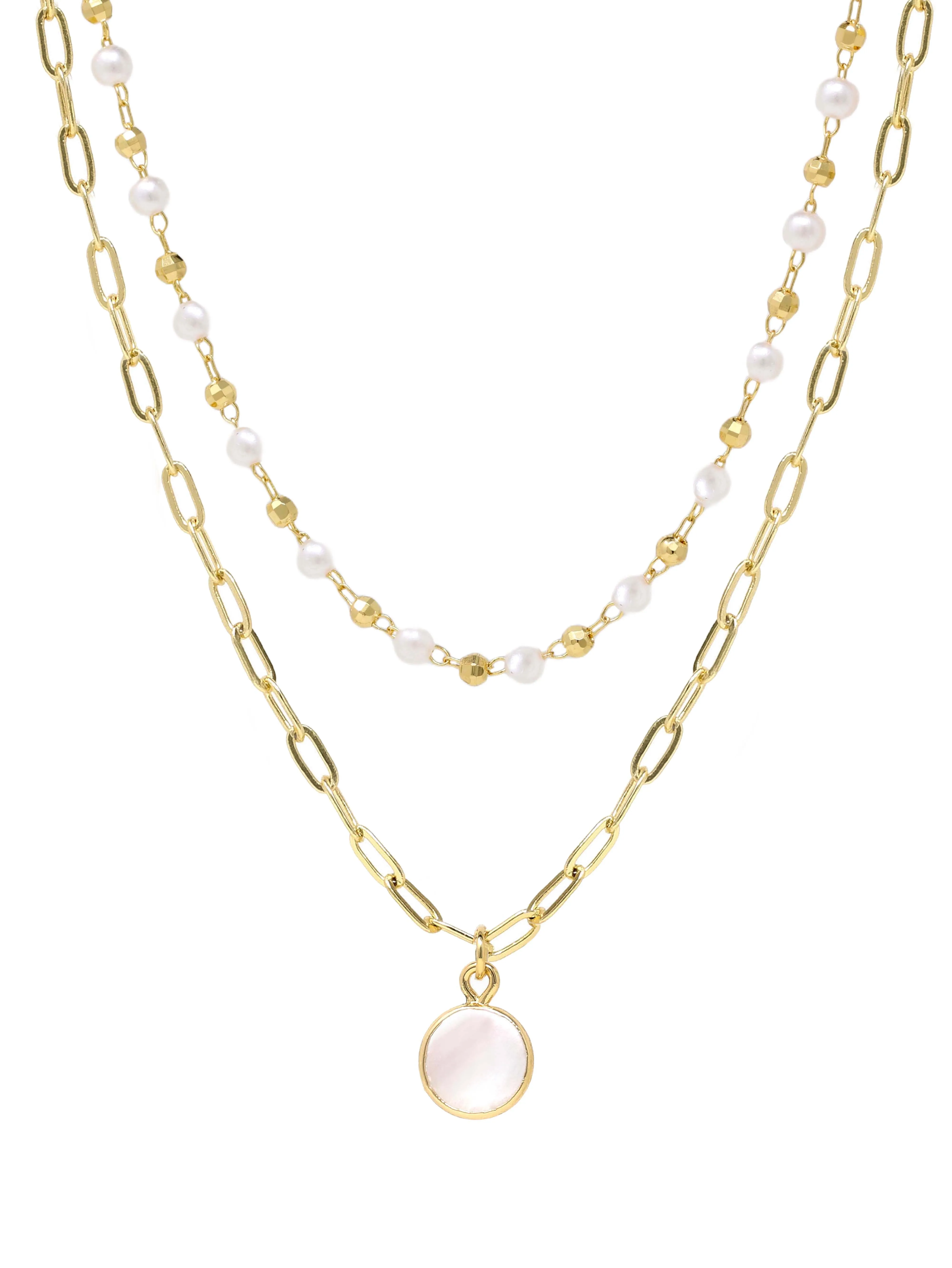 Pearl Double Layered Charm Necklace