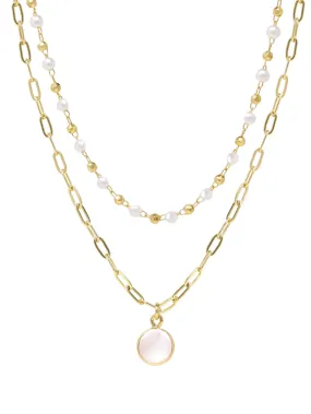 Pearl Double Layered Charm Necklace